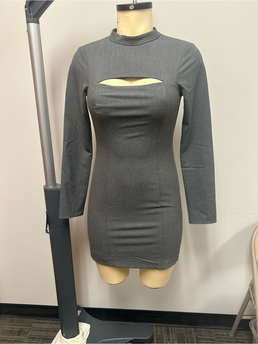 Zara Charcoal Gray Long-Sleeve Cutout Bodycon Dress